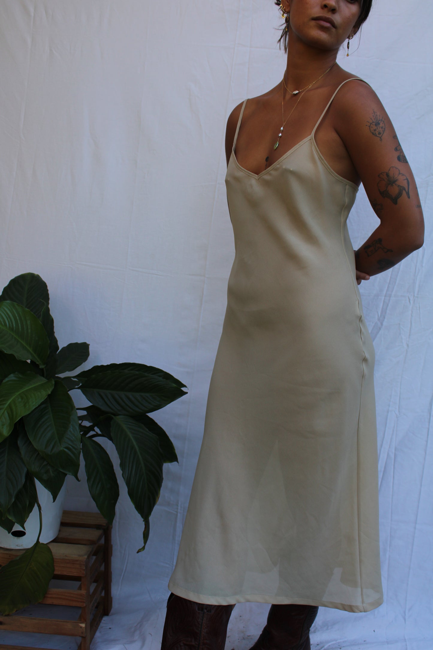 Vintage Minimalist Beige Slip Dress