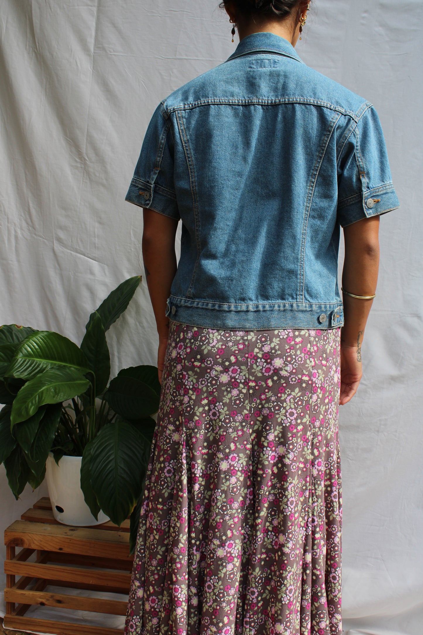 Vintage Light Wash Denim Short-Sleeve Jacket