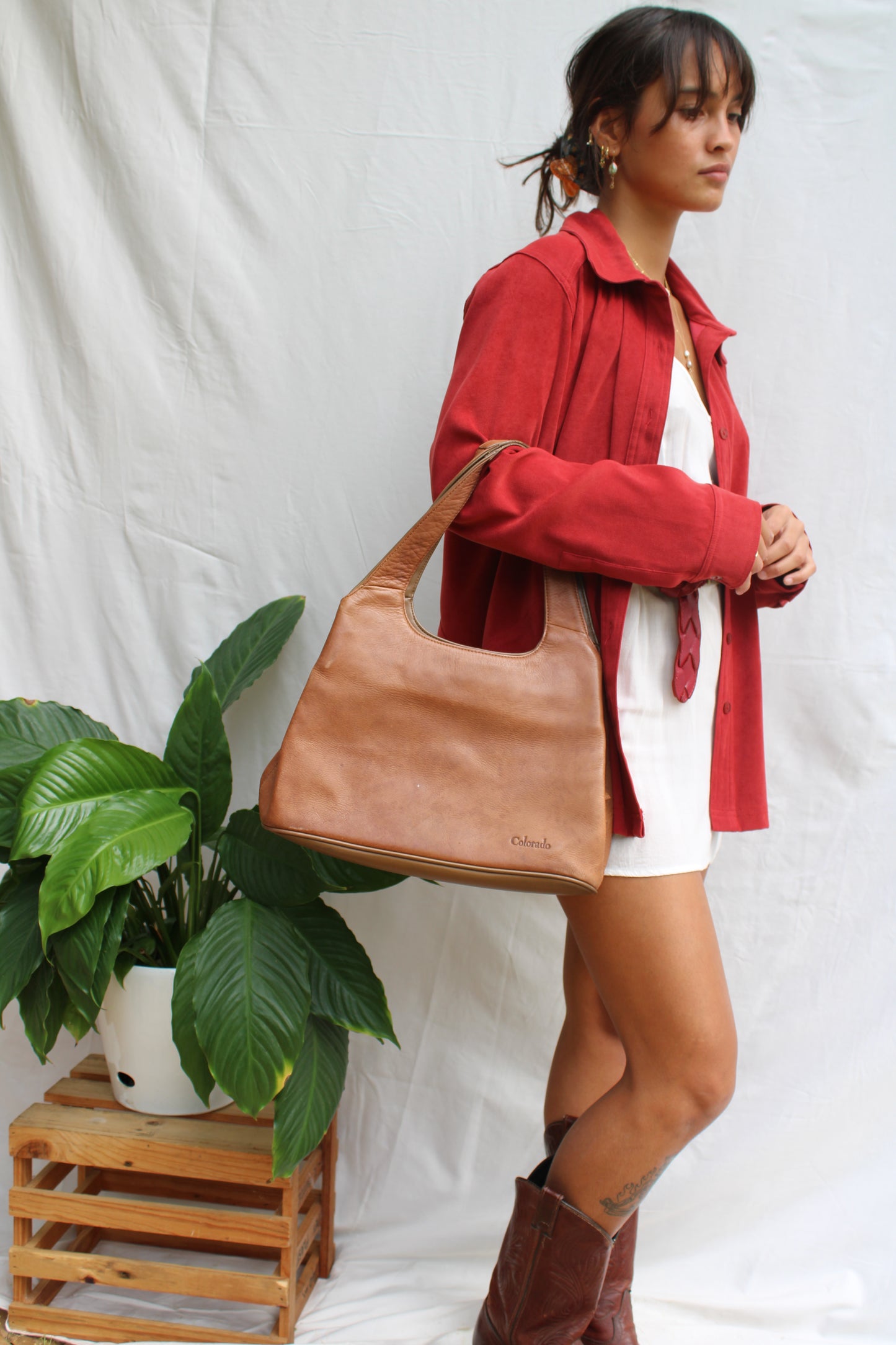 Vintage Colorado Tan Leather Shoulder Bag