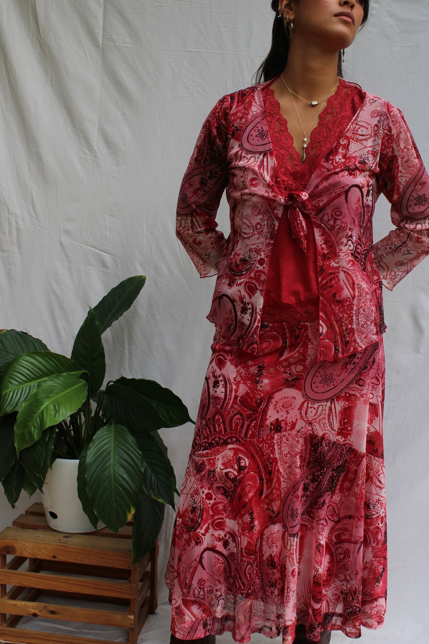 Romantic Red Paisley Three-Piece Boho Set