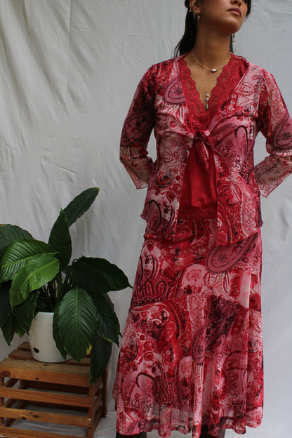 Romantic Red Paisley Three-Piece Boho Set