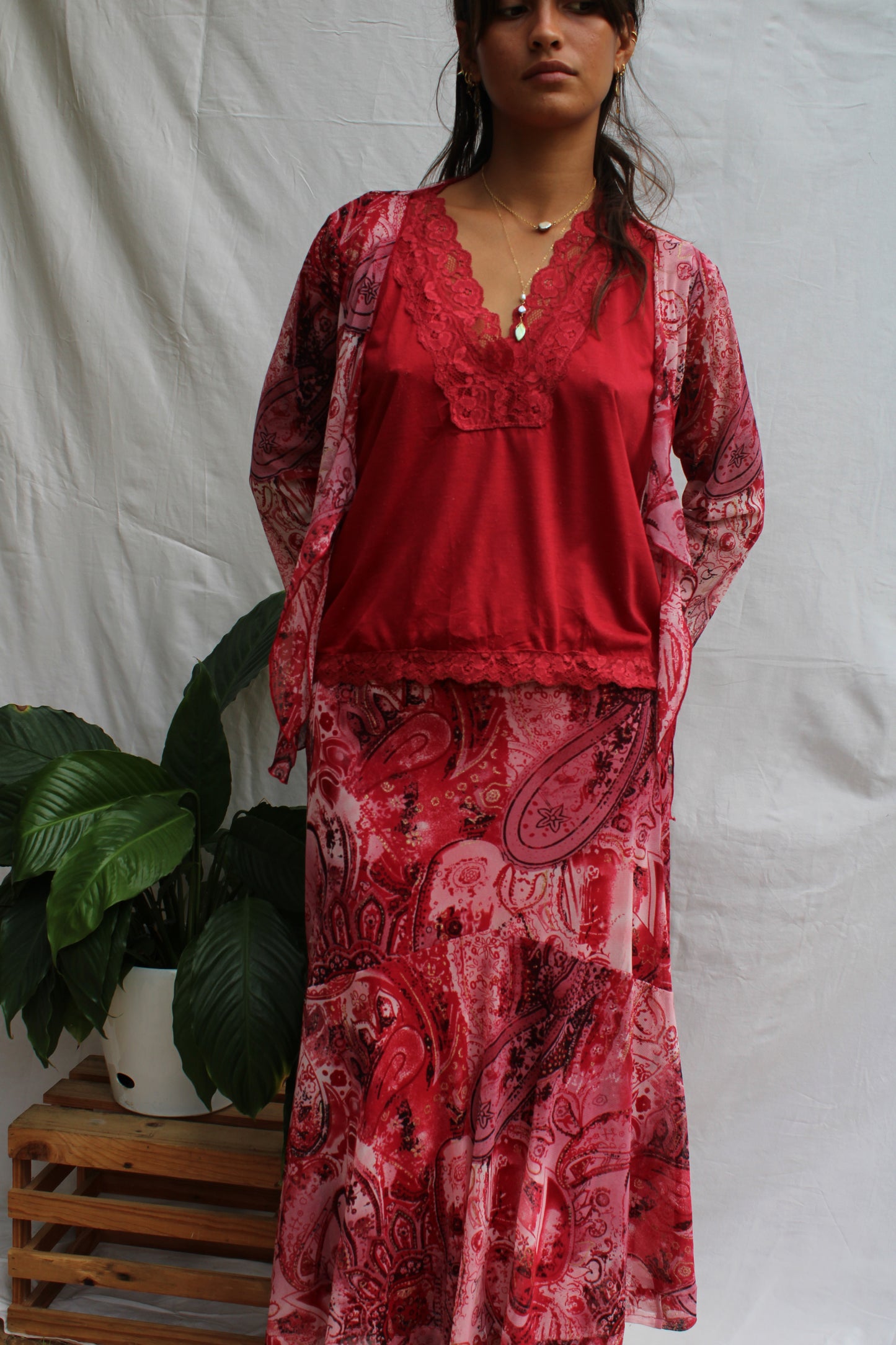 Romantic Red Paisley Three-Piece Boho Set
