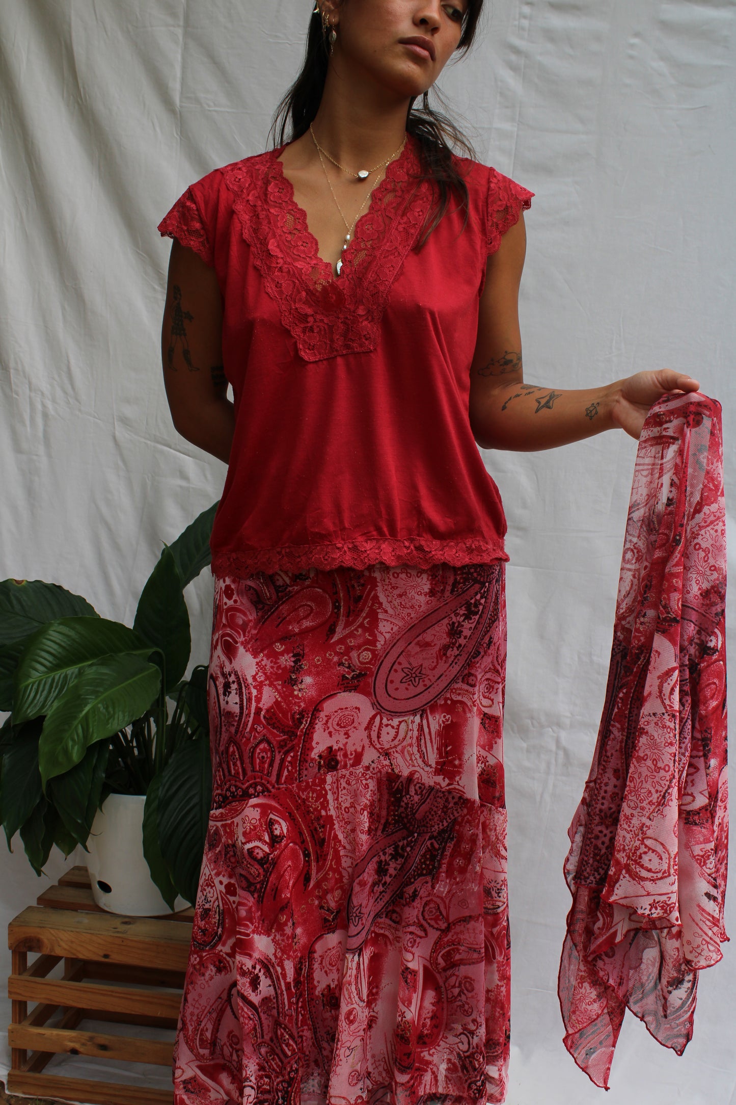 Romantic Red Paisley Three-Piece Boho Set