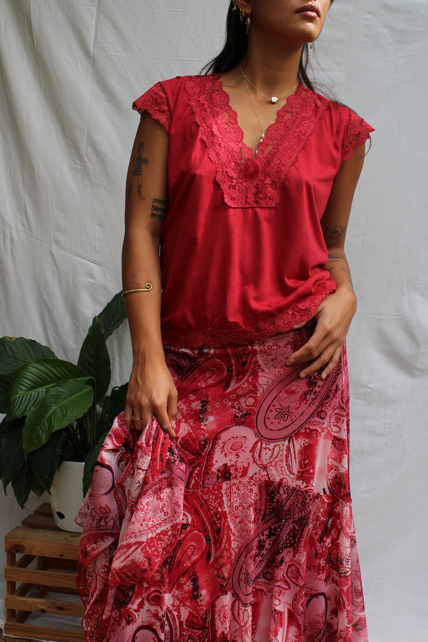 Romantic Red Paisley Three-Piece Boho Set