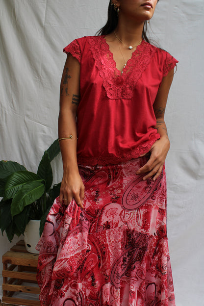 Romantic Red Paisley Three-Piece Boho Set