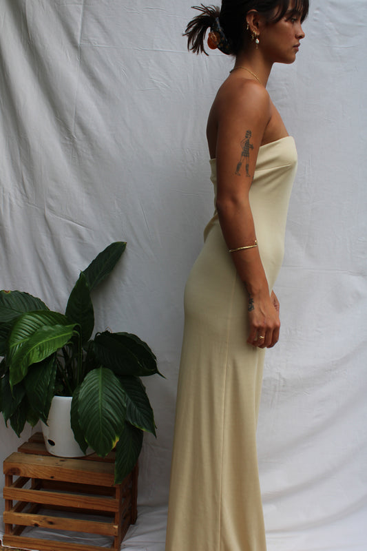 Vintage Cream Dream Strapless Maxi