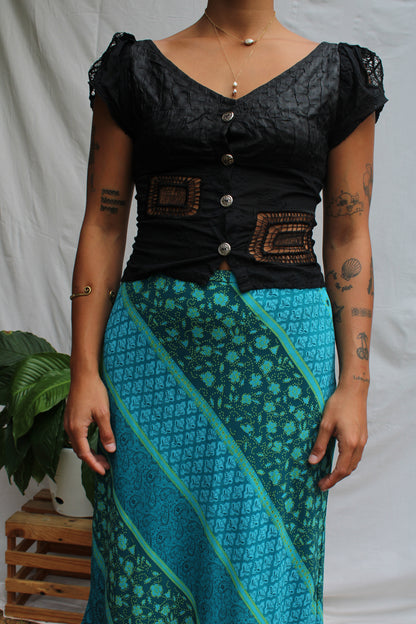 Vintage Black Lace Patchwork Blouse