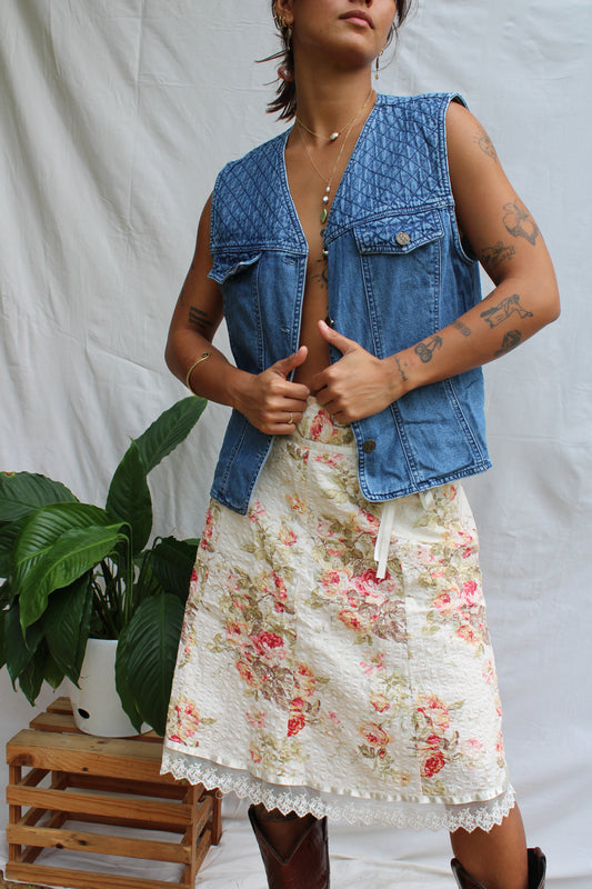Retro Quilted Denim Sleeveless Vest