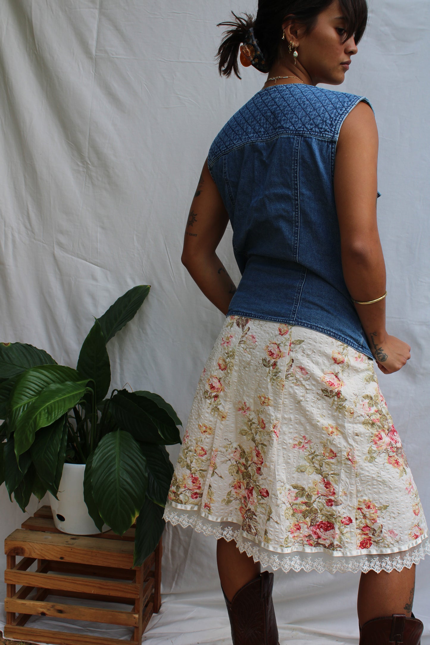 Retro Quilted Denim Sleeveless Vest