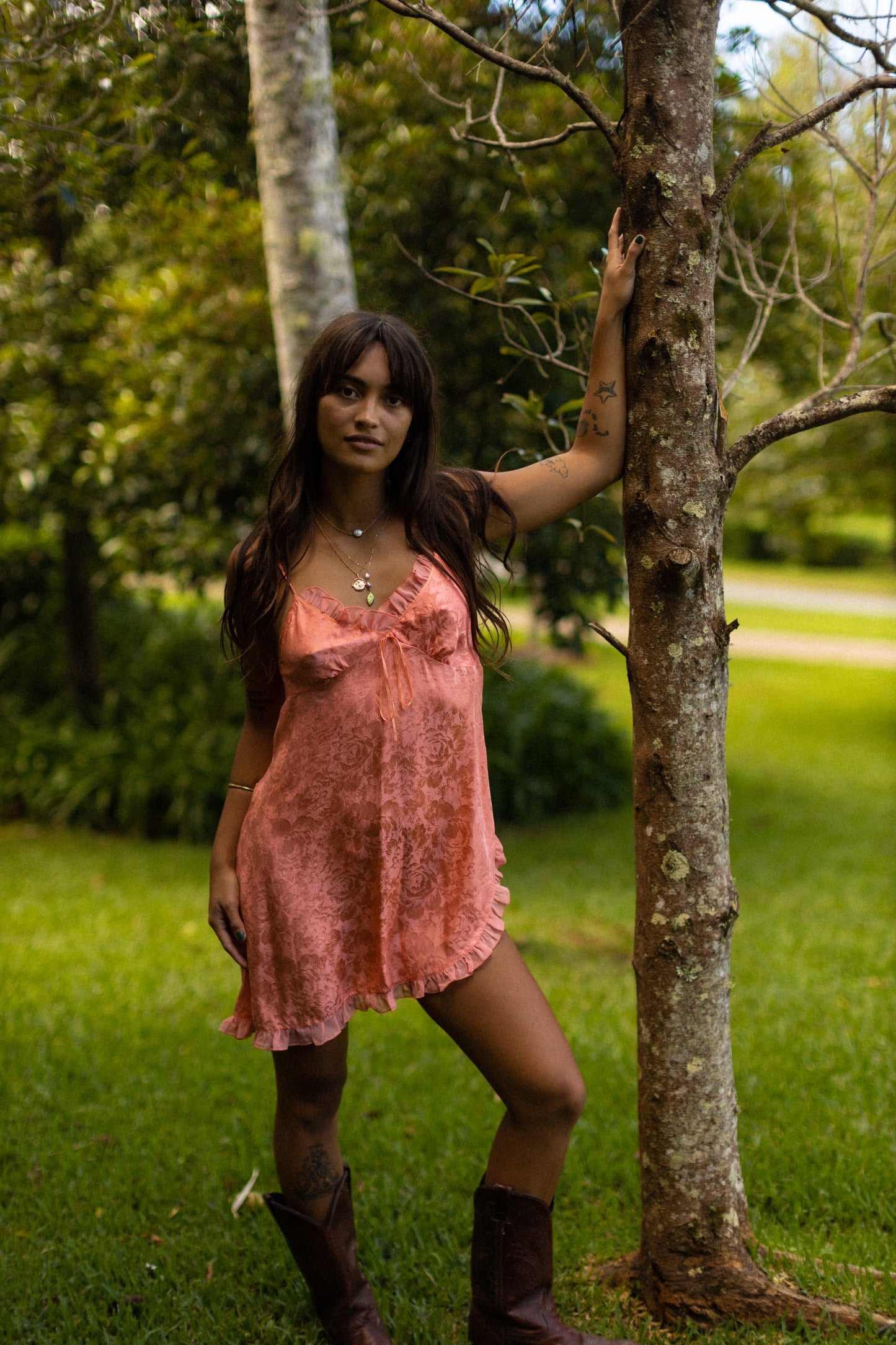 Vintage Coral Satin Slip Dress