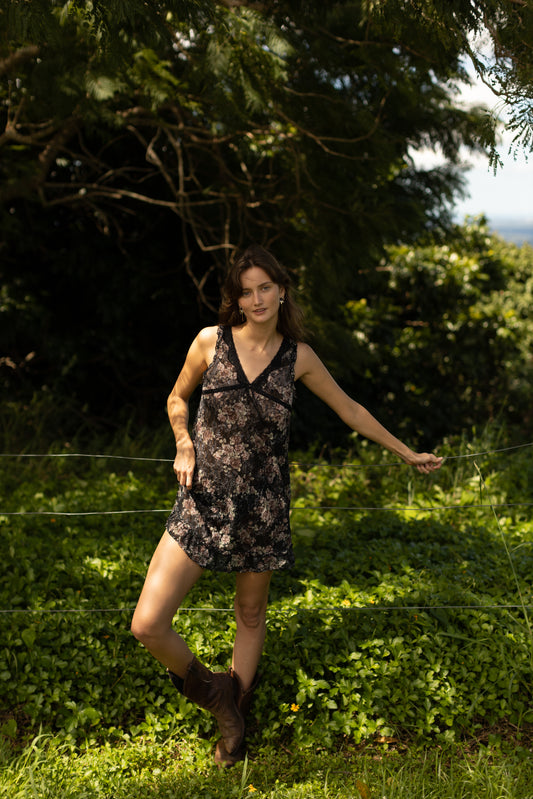 Vintage Black Floral Lace Mini Dress