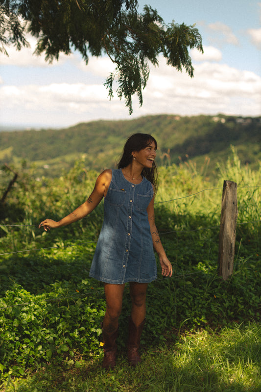 Vintage Denim Button Front Mini Dress
