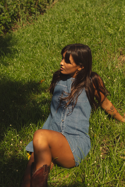 Vintage Denim Button Front Mini Dress