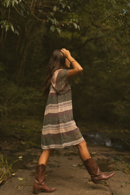 Vintage Boho Prairie Patchwork Mini Dress