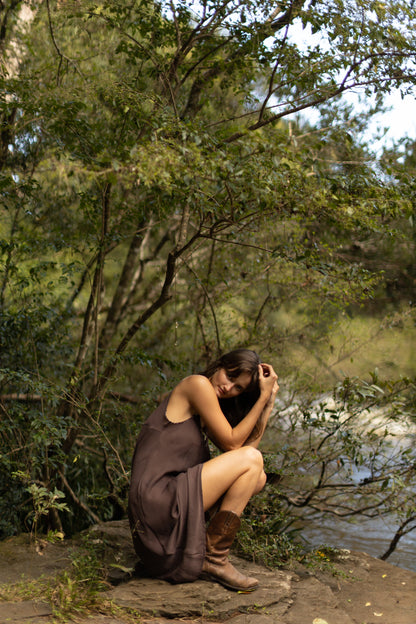 Vintage Chocolate Brown Sheer Slip Dress