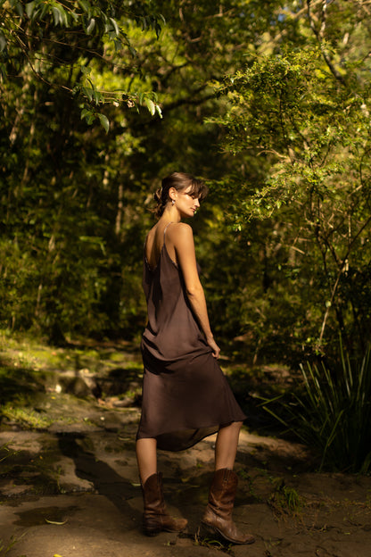 Vintage Chocolate Brown Sheer Slip Dress