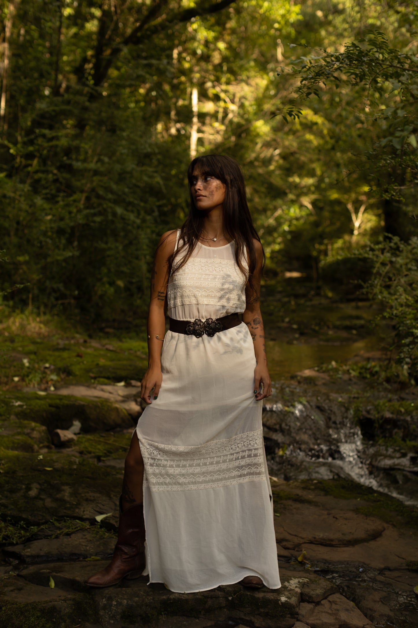 Vintage Sheer Ivory Lace Panel Maxi Dress